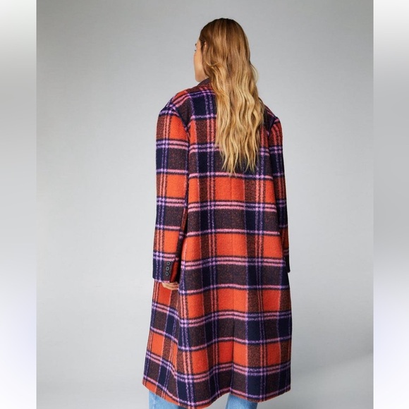 Nasty Gal Premium Plaid Double-Breasted Wool Look Coat Orange & Purple Size 16 - Picture 3 of 17
